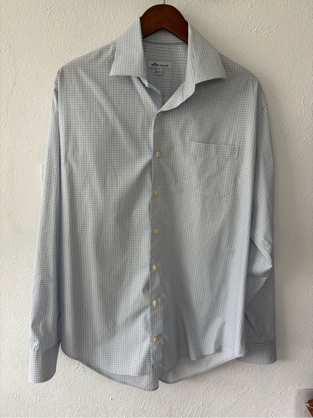Peter Millar Light Blue Microcheck Long-Sleeve Dress Shirt